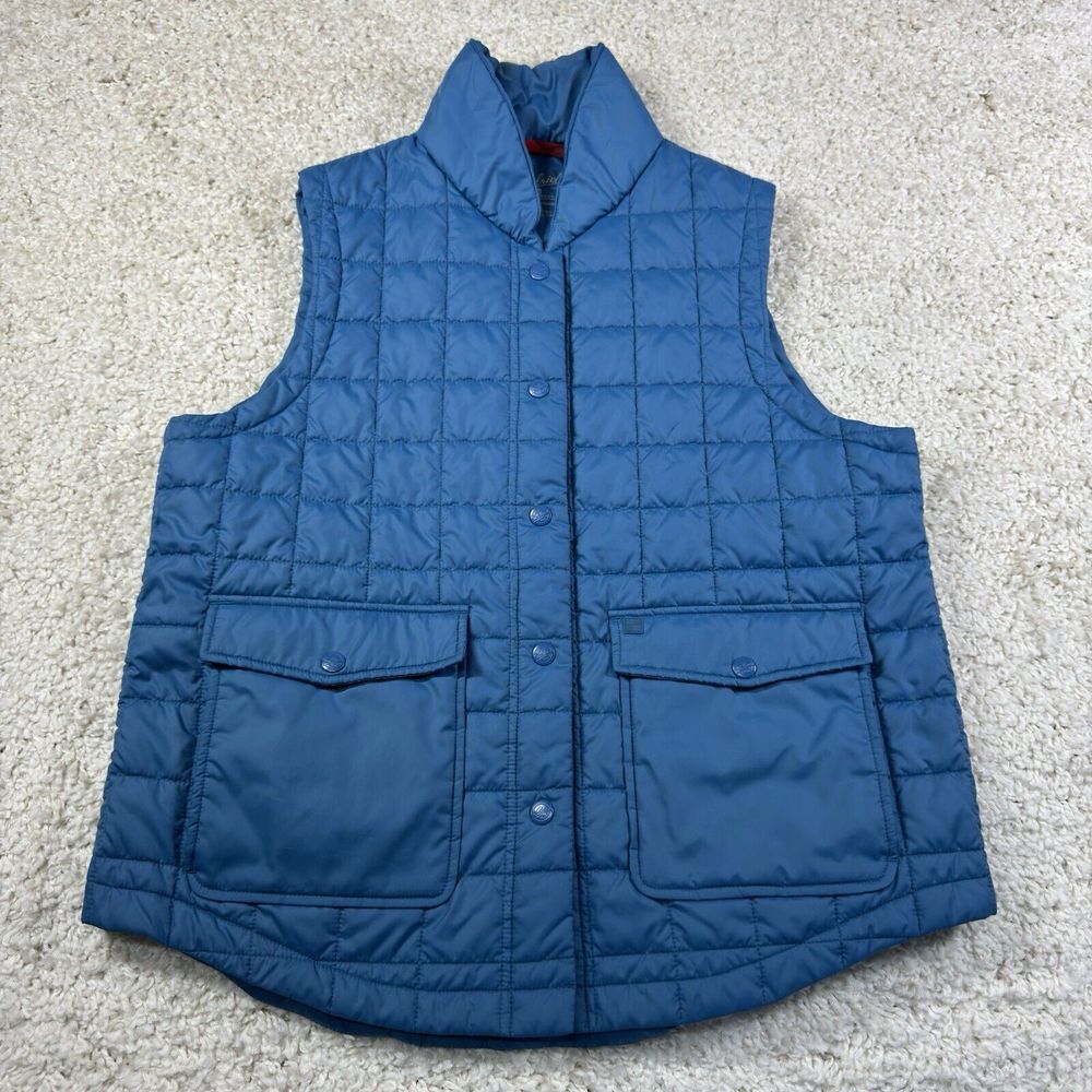 Woolrich Womens Quilted Primaloft Button Down Vest Blue Warm Cozy Sz L